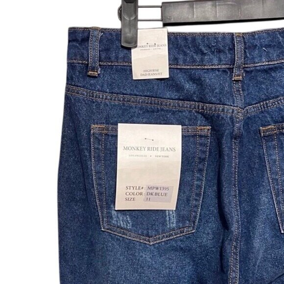 Monkey Ride Jeans High-Rise Distressed Dad Jeans Dark Blue Cotton Blend Size 11 - Picture 5 of 11